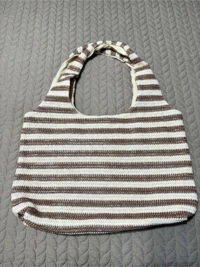 Beach Riot Nantucket Tote Striped Shoulder Bag Brown & White Like New